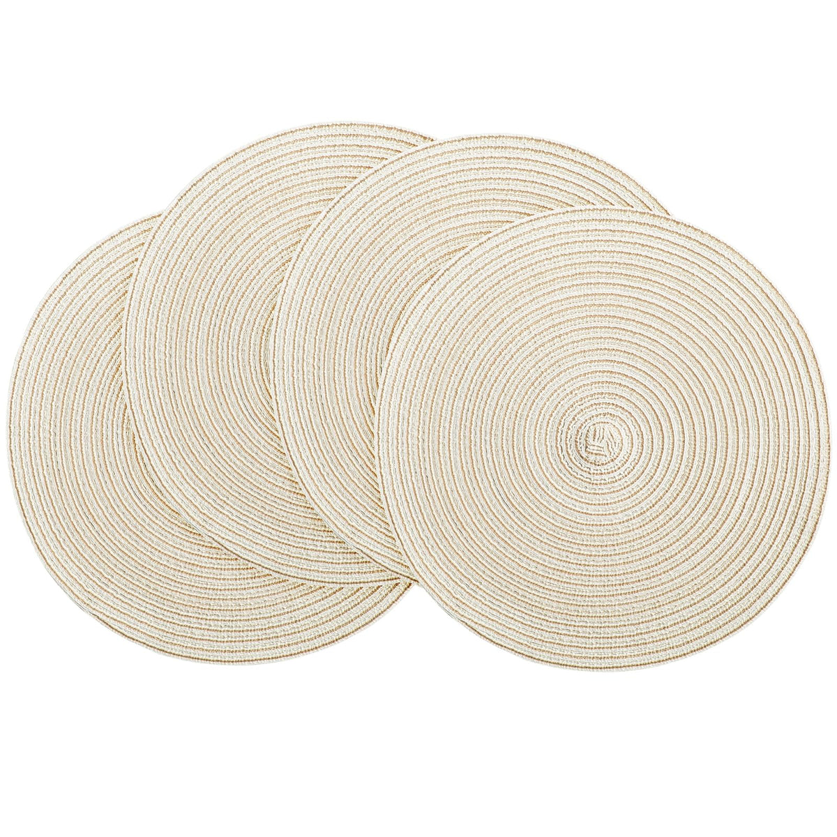 Floroom 15 Inch Round Braided Placemats Set of 4, Washable Heat Resistant Cotton Polyester Circle Place Mats for Kitchen Dining Table - Navy Blue