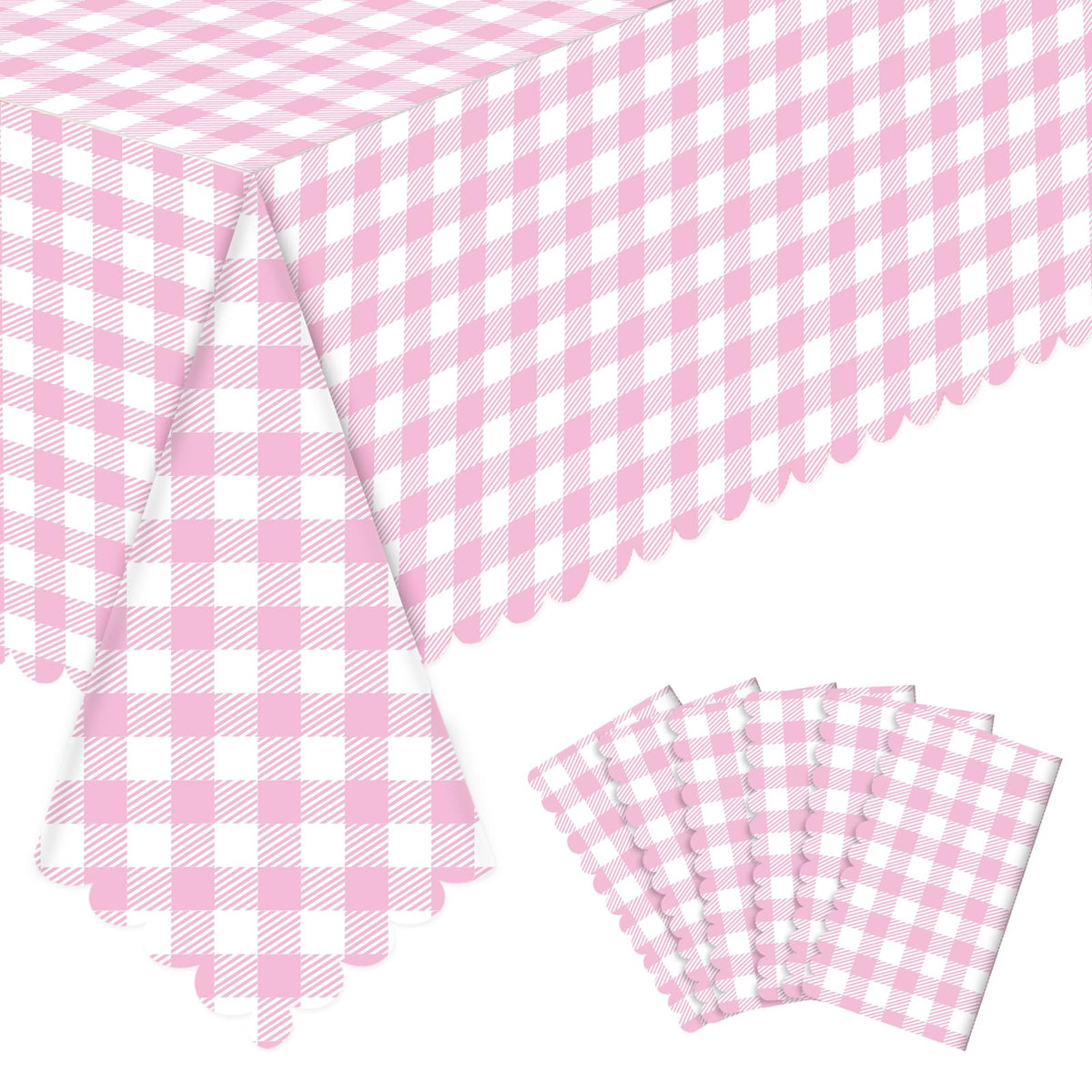 3Pack Light Khaki Gingham Tablecloths, Khaki and White Checkered Tablecloth