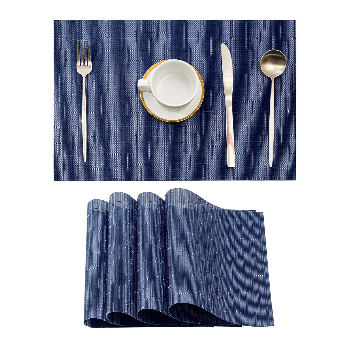 Beige Placemats Set of 4 - Heat-Resistant, Non-Slip Table Mats, Washable Woven Vinyl for Indoor & Outdoor Dining