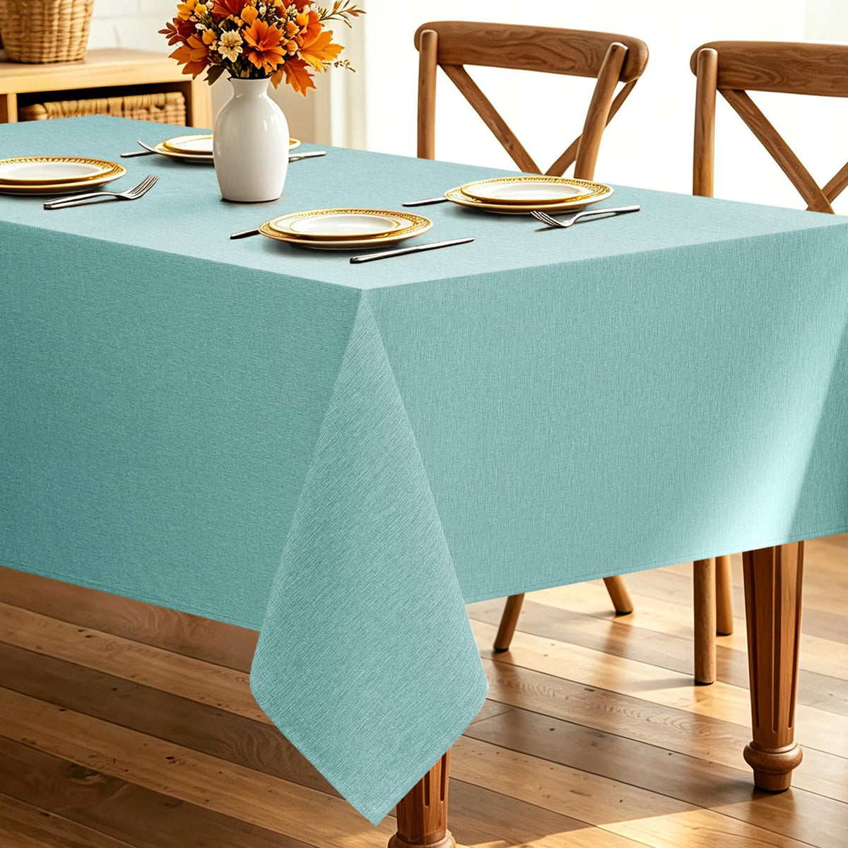 Decorelia Sage Green Linen Textured Tablecloth Rectangular 52 x70 Inch