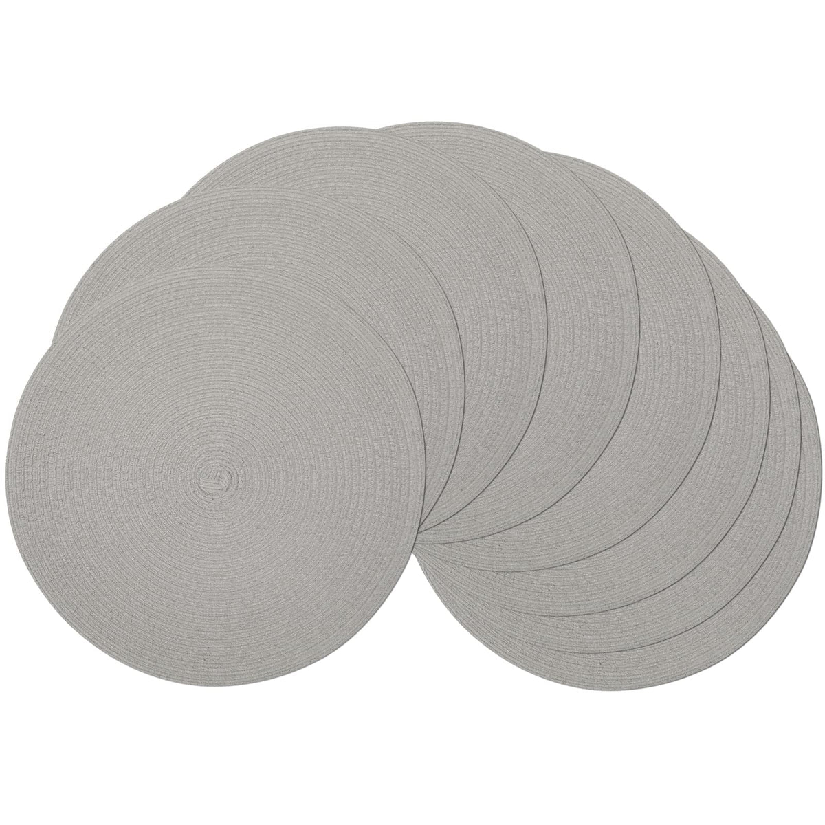 SHACOS 15 inch Round Placemats Set of 6, Cotton Polyester Woven Braided Place Mats, Washable Heat Resistant Circle Table Mats for Dining Table (Beige, 6)