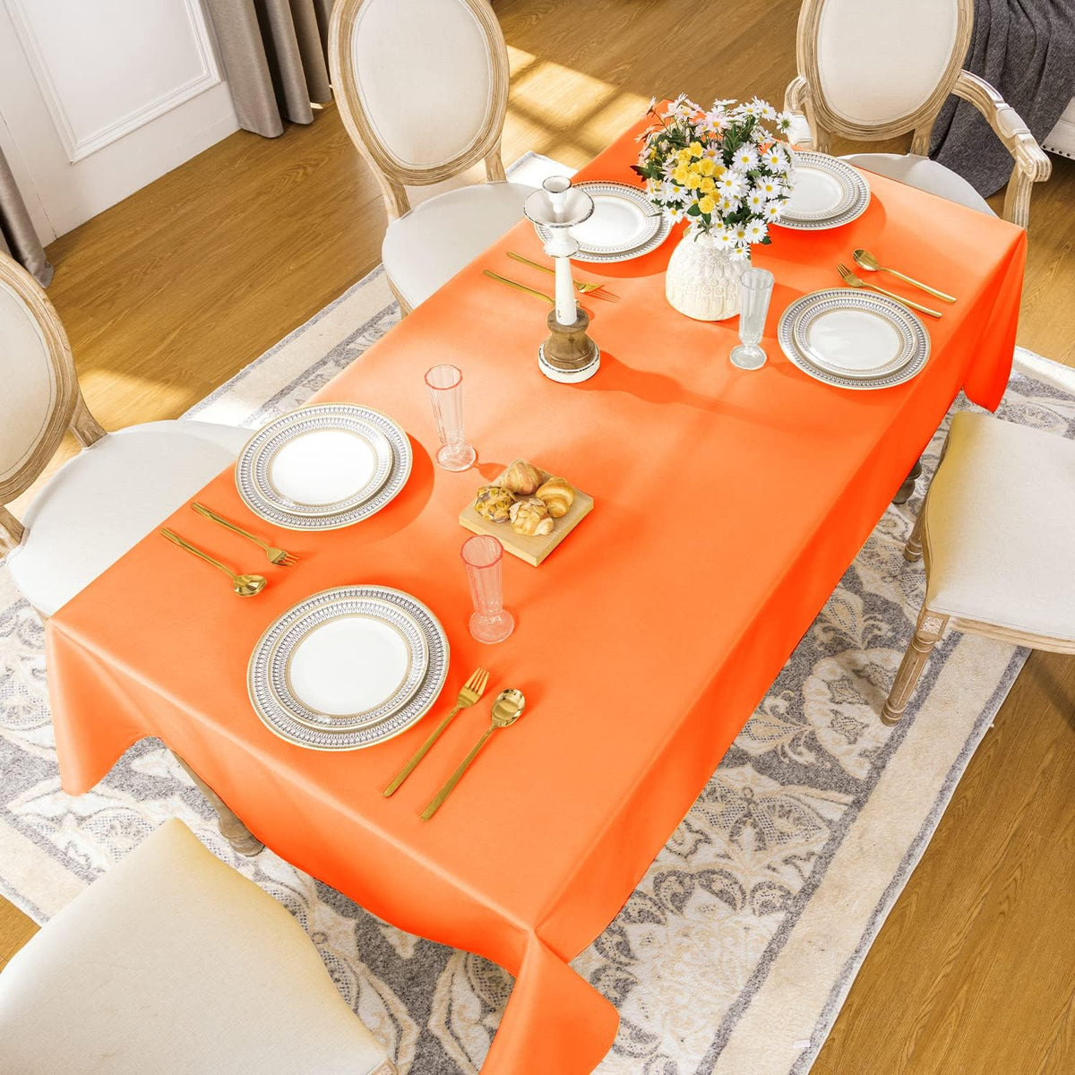 Softalker Rectangle Tablecloth, Waterproof Table Cloths Wrinkle Free Fabric Washable Polyester Table Cover for Dining Tables Party Outdoor Camping Parties Buffet - 60 x 102 inch, Orange