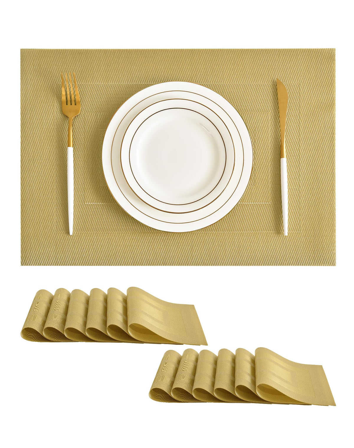 Beige Placemats Set of 6 - Heat-Resistant, Non-Slip Table Mats, Washable Woven Vinyl for Indoor & Outdoor Dining