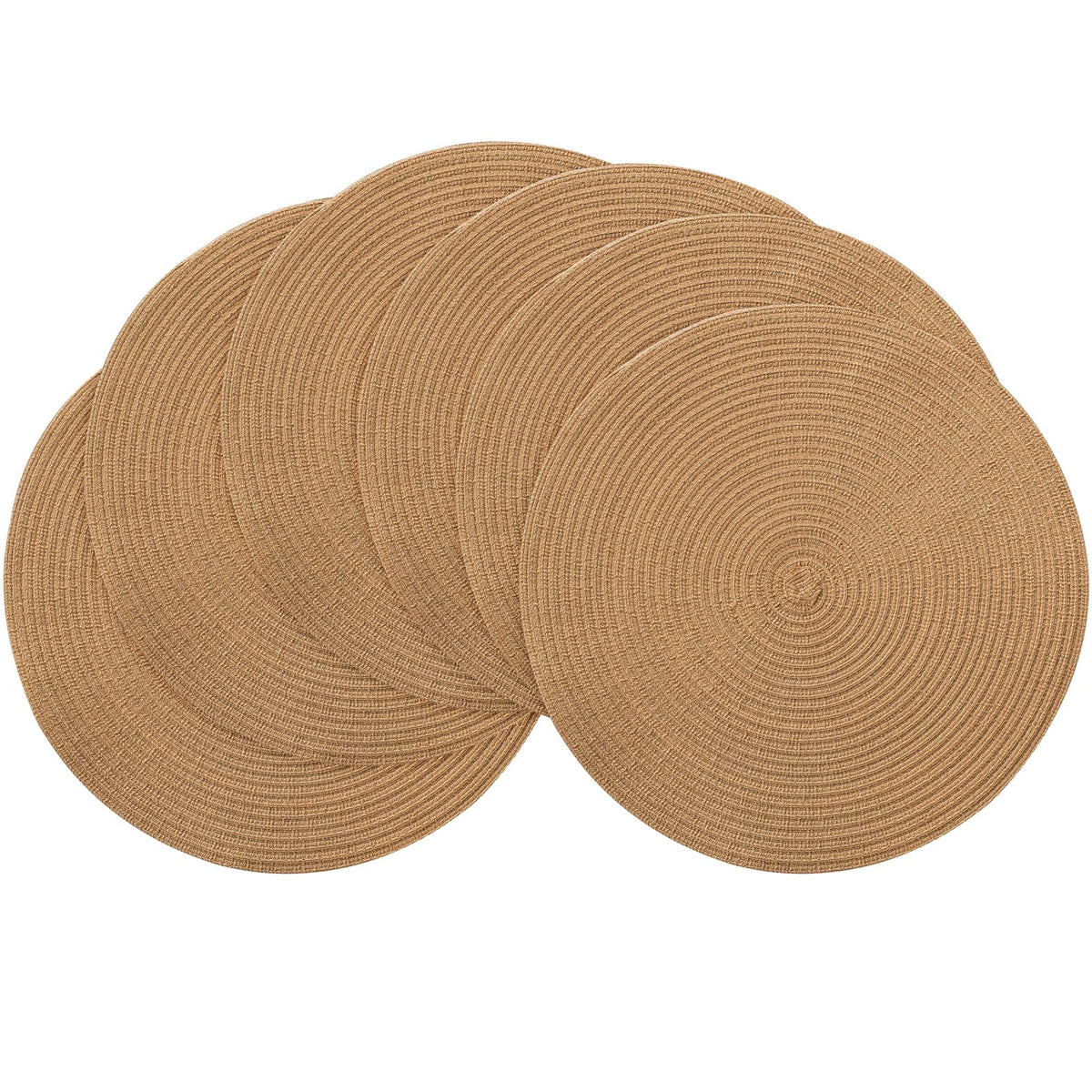 Floroom 15 Inch Round Braided Placemats Set of 4, Washable Heat Resistant Cotton Polyester Circle Place Mats for Kitchen Dining Table - Black