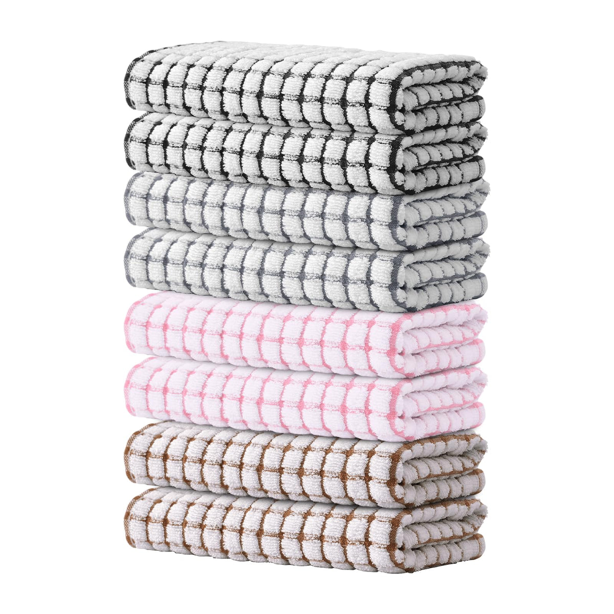 Kitinjoy Cotton 8 Pack Terry Kitchen Dish Cloths, Mixed Color