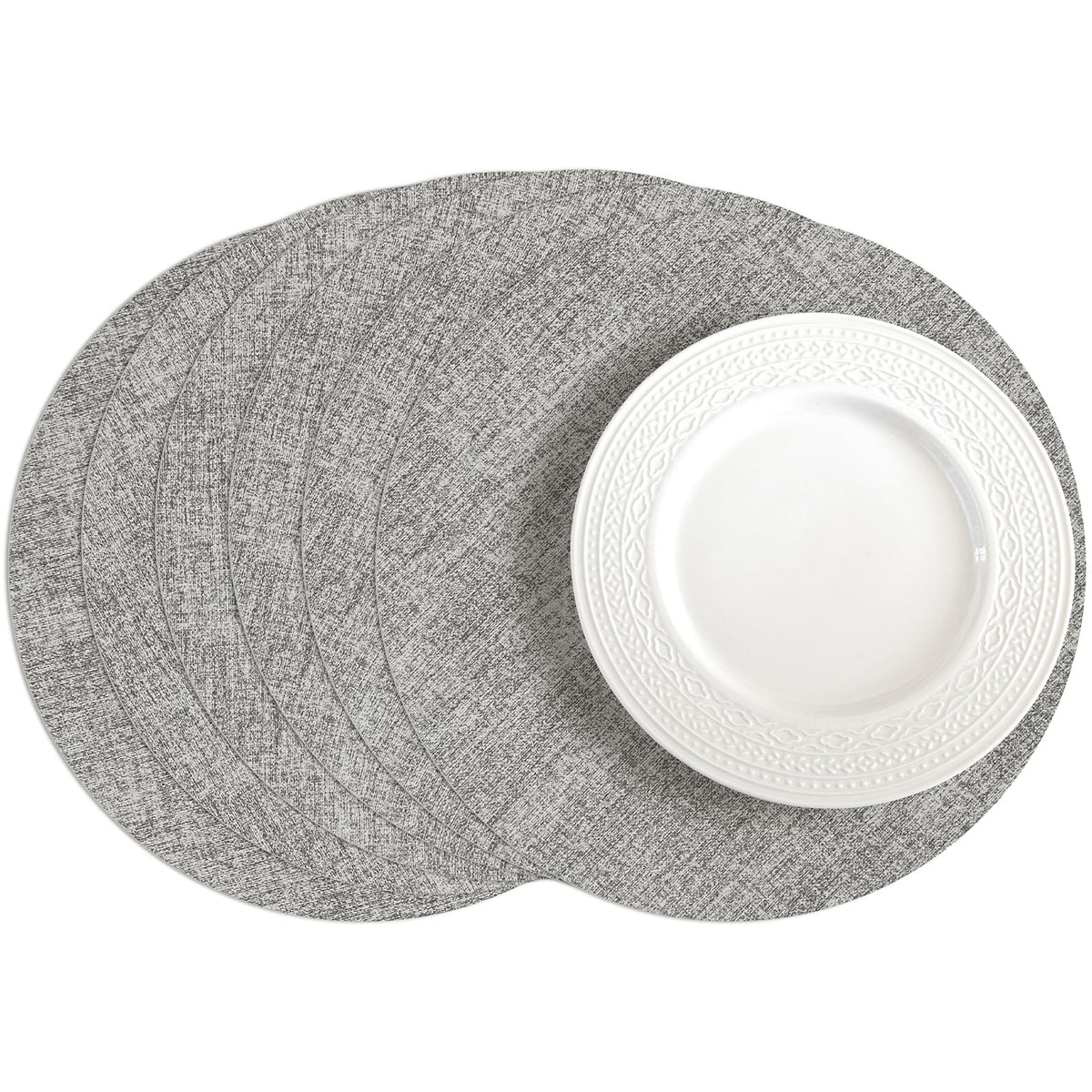 Romanstile Faux Leather Vinyl Placemats Set of 6, Light Grey