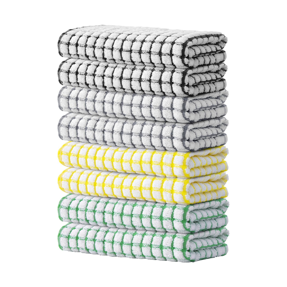 Kitinjoy Cotton 8 Pack Terry Kitchen Dish Cloths, Mixed Color
