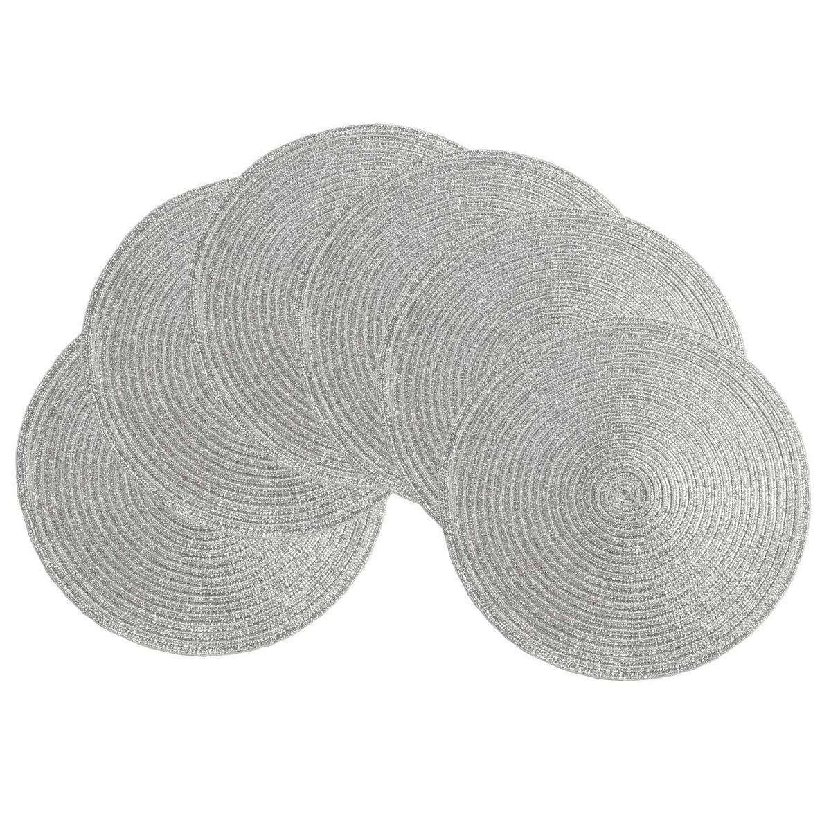 SHACOS 15 inch Round Placemats Set of 6, Cotton Polyester Woven Braided Place Mats, Washable Heat Resistant Circle Table Mats for Dining Table (Beige, 6)