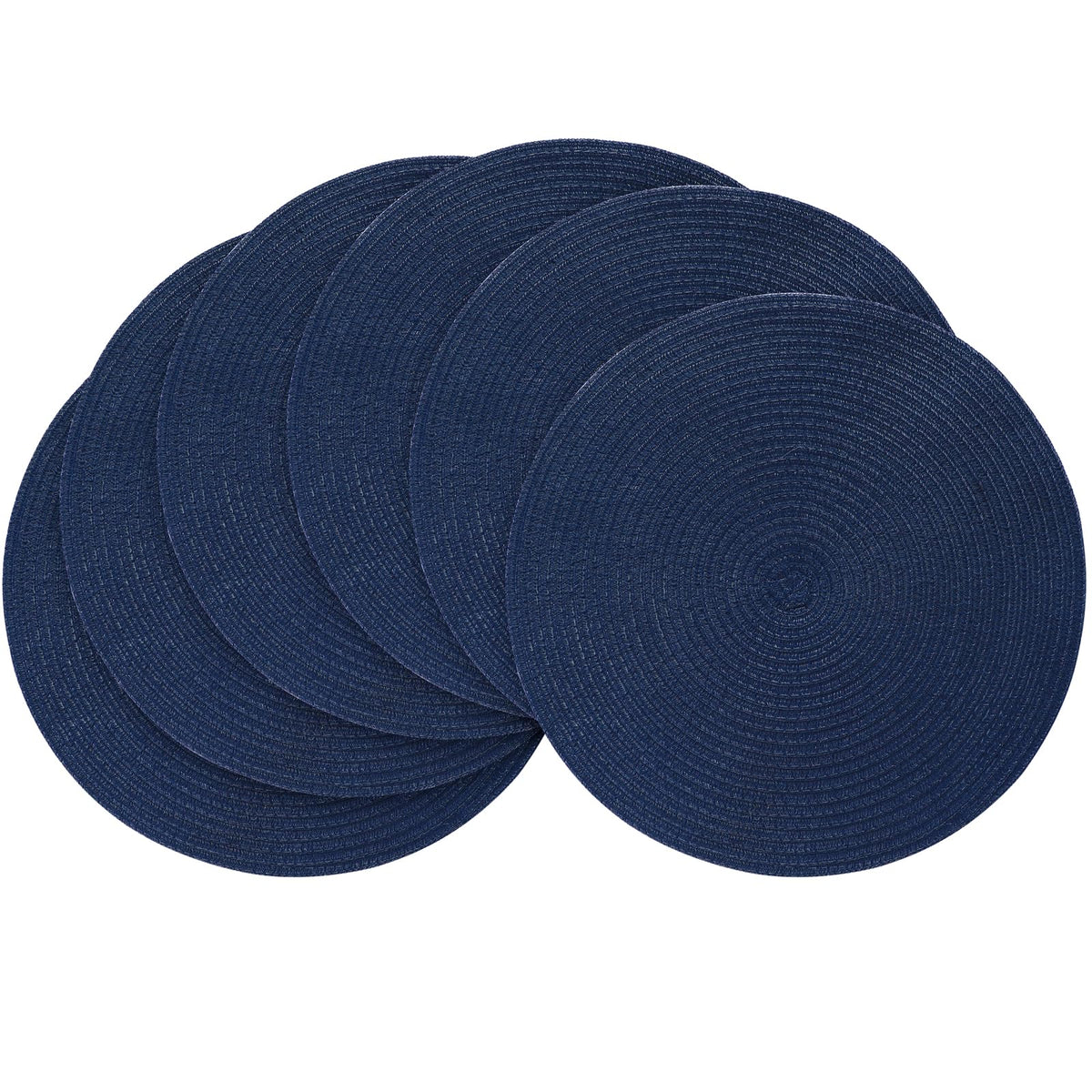 Floroom 15 Inch Round Braided Placemats Set of 4, Washable Heat Resistant Cotton Polyester Circle Place Mats for Kitchen Dining Table - Navy Blue