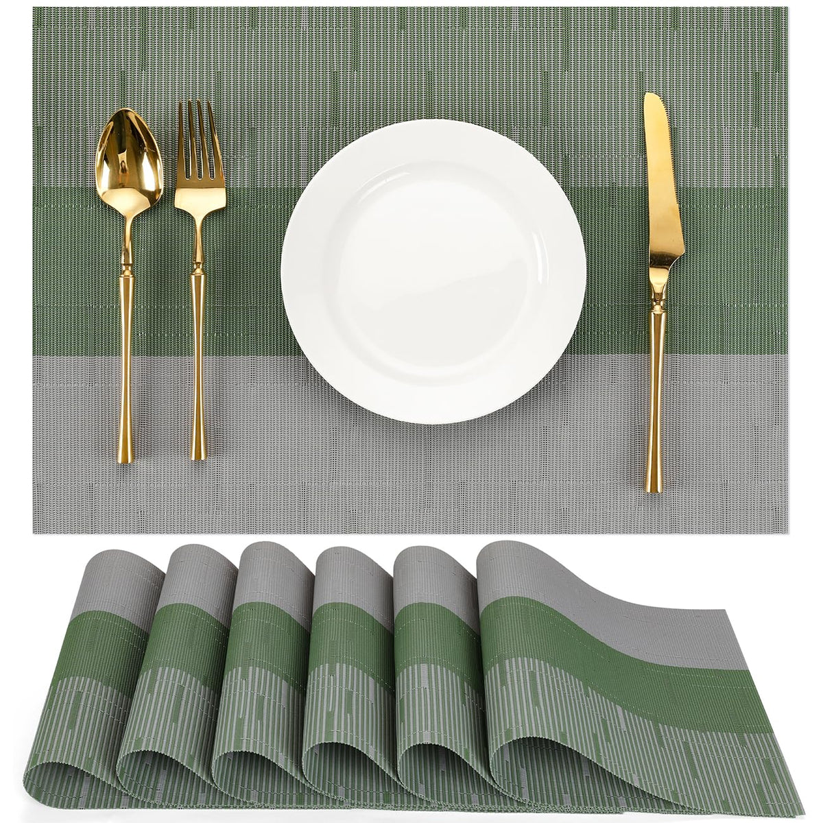 Placemats Set of 6, Vinyl Woven Heat-Resistant Place Mats