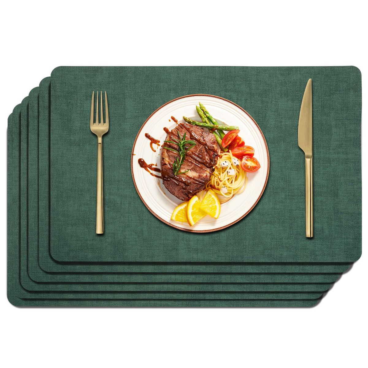 Maxpearl Faux Leather Placemats Set of 6, Easy to Clean, Brown