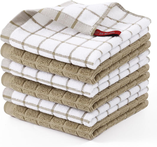Homaxy Premium Cotton Kitchen Dish Cloths 12"x 12", 6 Pack, Tan