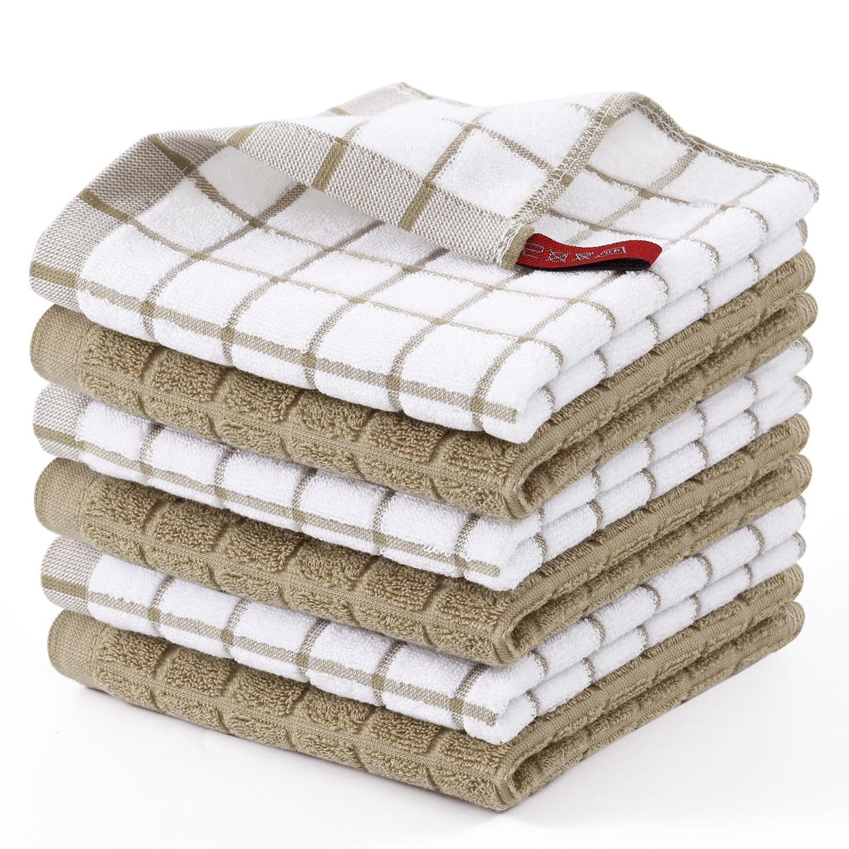 Homaxy Premium Cotton Kitchen Dish Cloths 12"x 12", 6 Pack, Tan