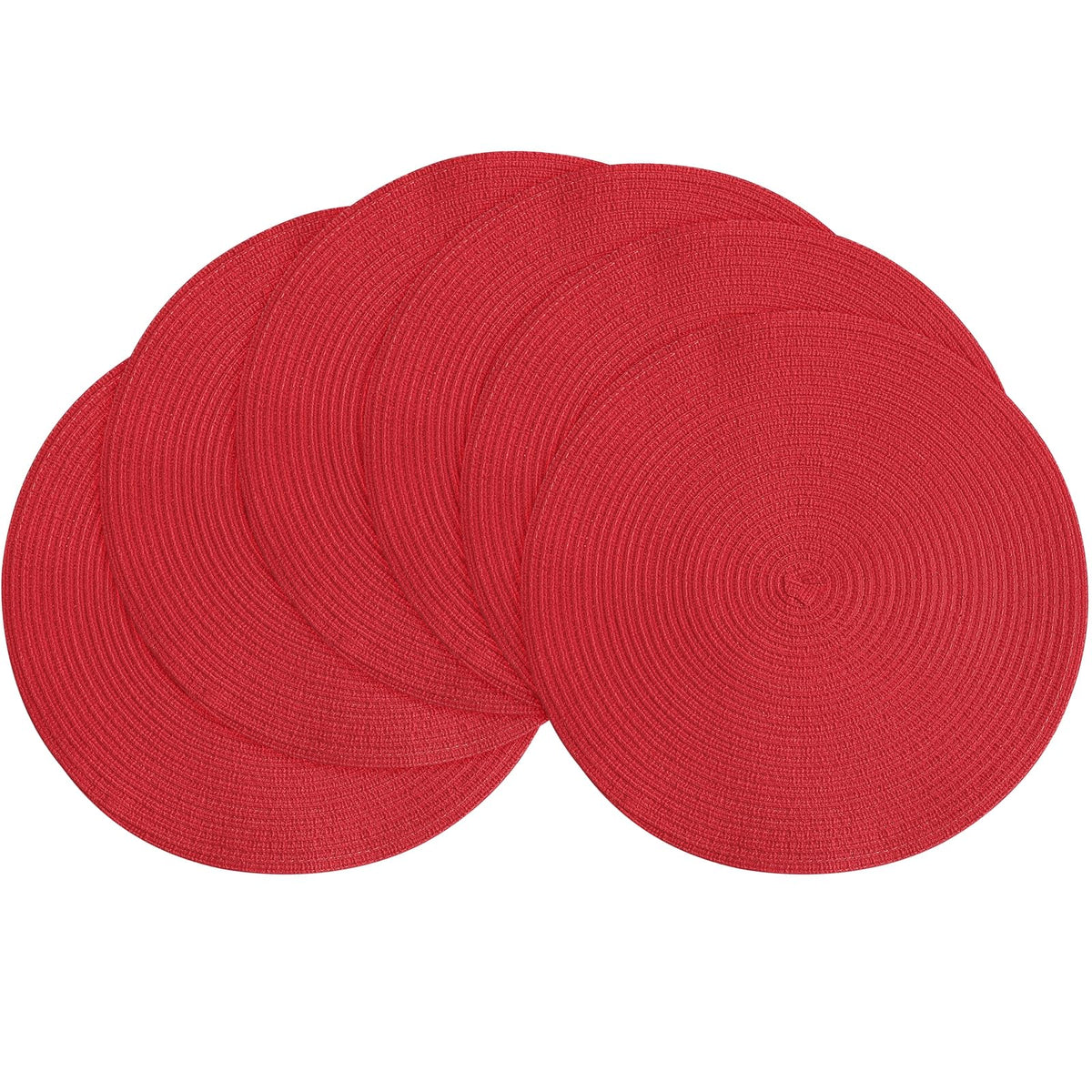 Floroom 15 Inch Round Braided Placemats Set of 4, Washable Heat Resistant Cotton Polyester Circle Place Mats for Kitchen Dining Table - Navy Blue