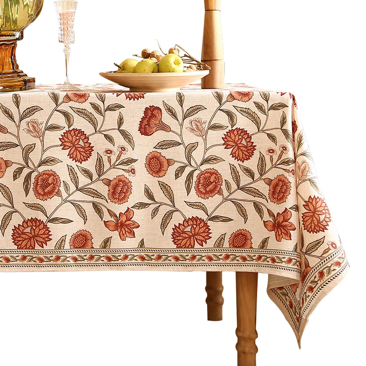 ISAENNE Designer Linen Rectangular Long Tablecloth,118"x67"-Serenity G