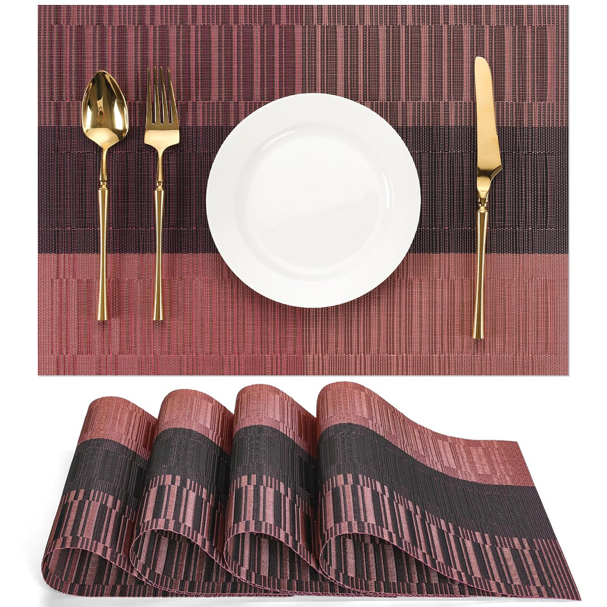 Placemats Set of 6, Vinyl Woven Heat-Resistant Place Mats