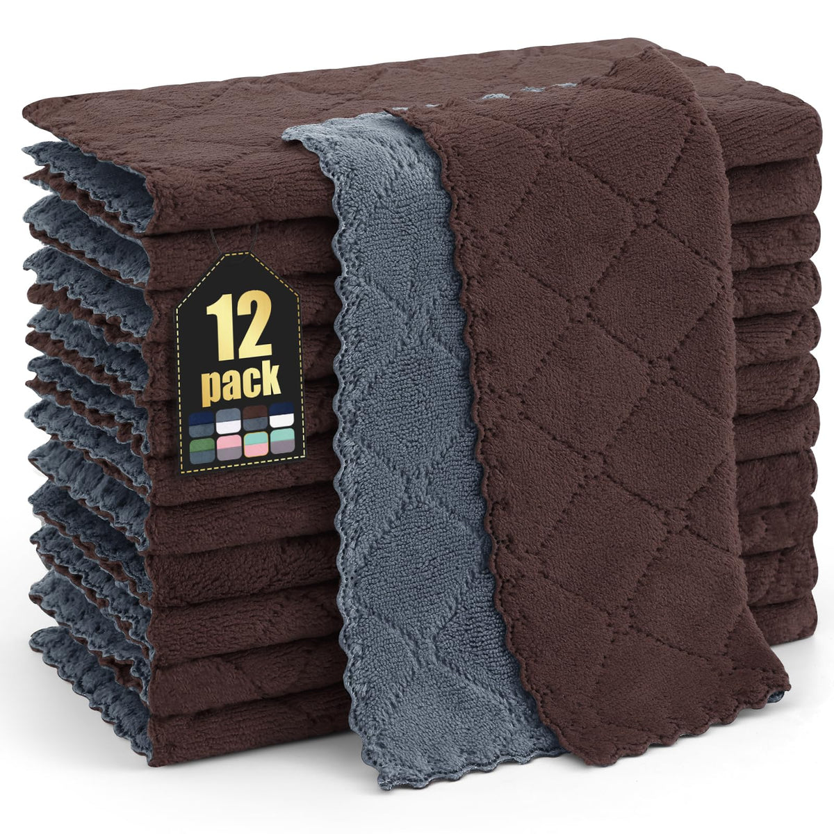 Homaxy 12 Pack Super Soft & Absorbent Dish Cloths, 10" x 10", Grey