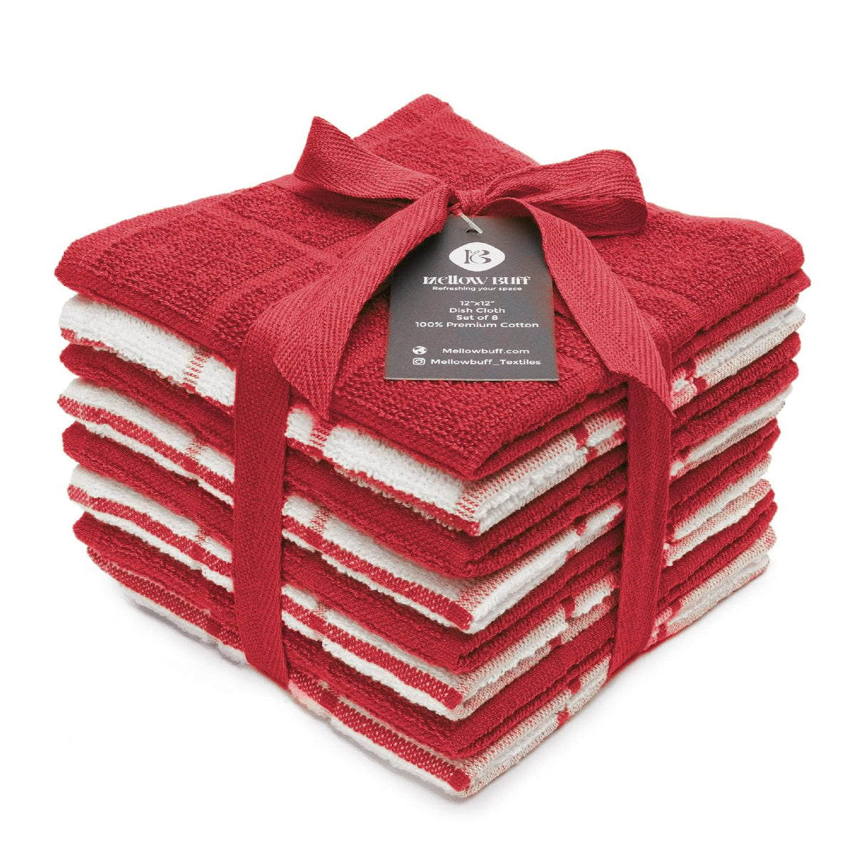 100% Cotton Terry Dish Cloth & Dish Towel, 8 Pack, Super Soft and Absorbent Kitchen Towels, Perfect for Kitchen Cleaning and Dish Washing (TAN (Solid and Checks) 8 Pack)