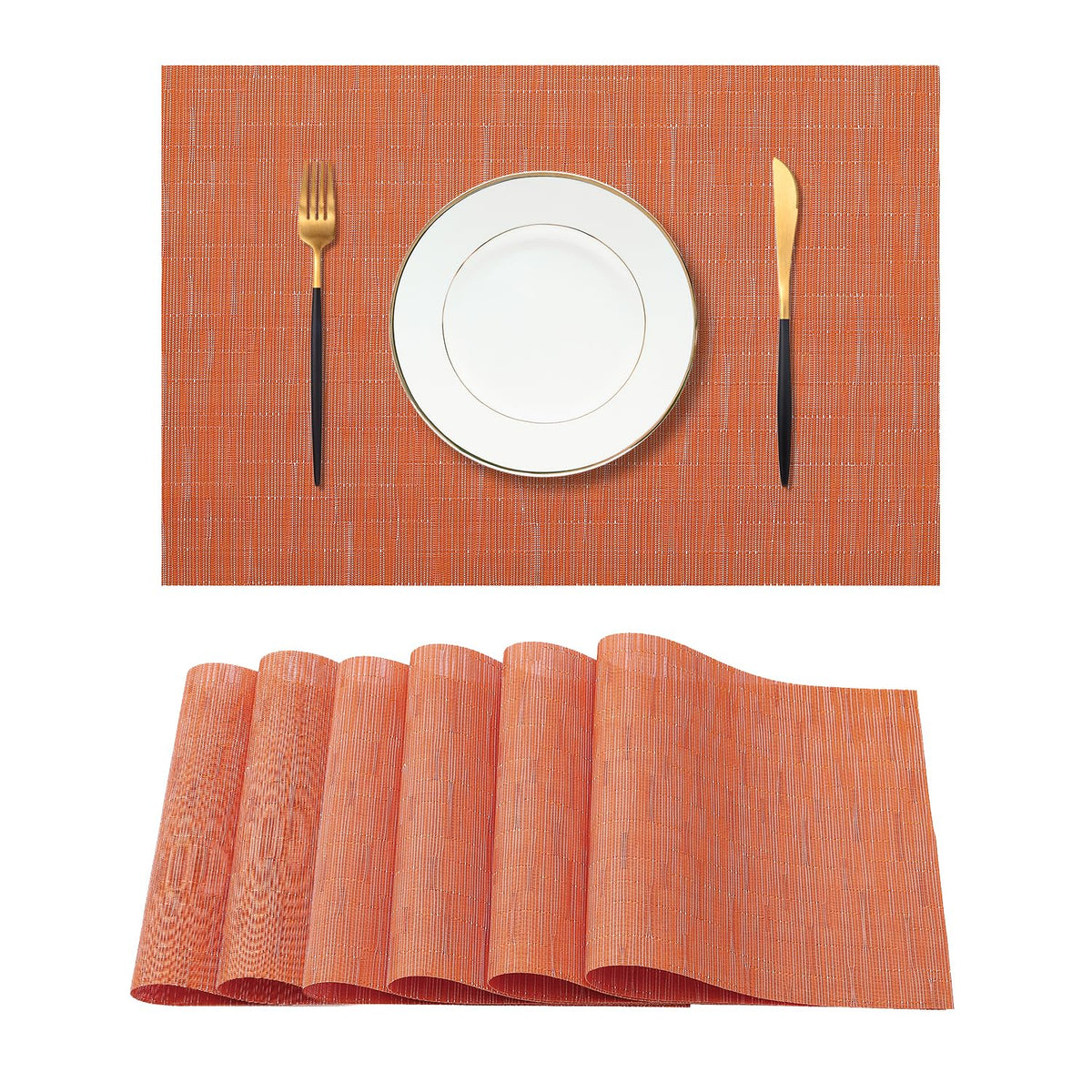 Beige Placemats Set of 8 - Heat-Resistant, Non-Slip Table Mats, Washable Woven Vinyl for Indoor & Outdoor Dining
