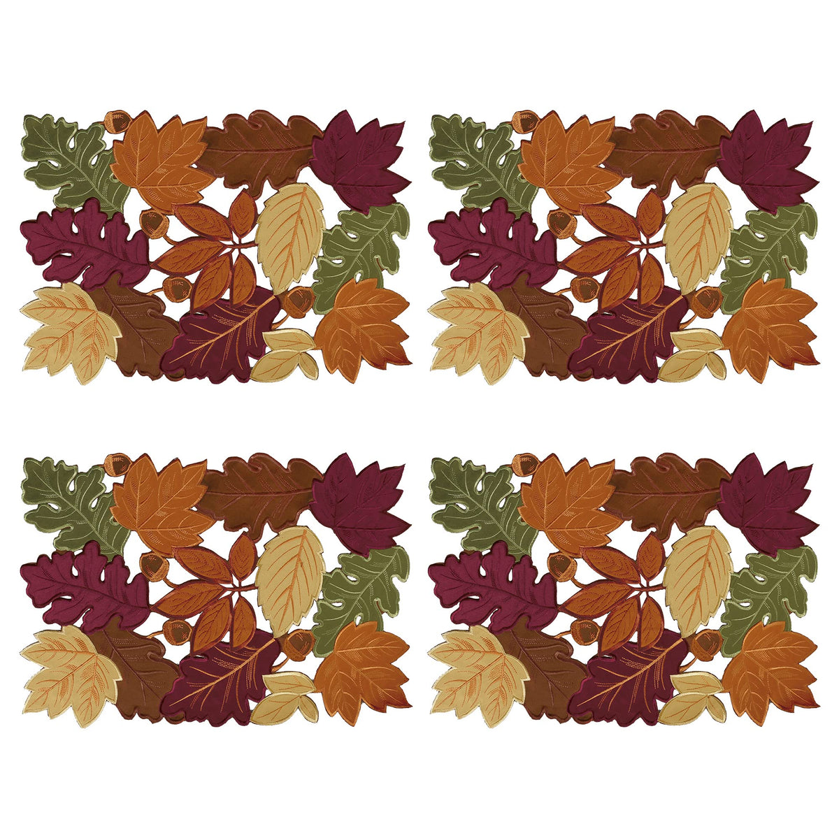 OWENIE 4 PCS Thanksgiving Placemats for Dining Table, 13 x 19 Inch Set of 4 Embroidered Maple Leaves Table mats for Fall, Harvest Applique Leaf for Autumn Decorations