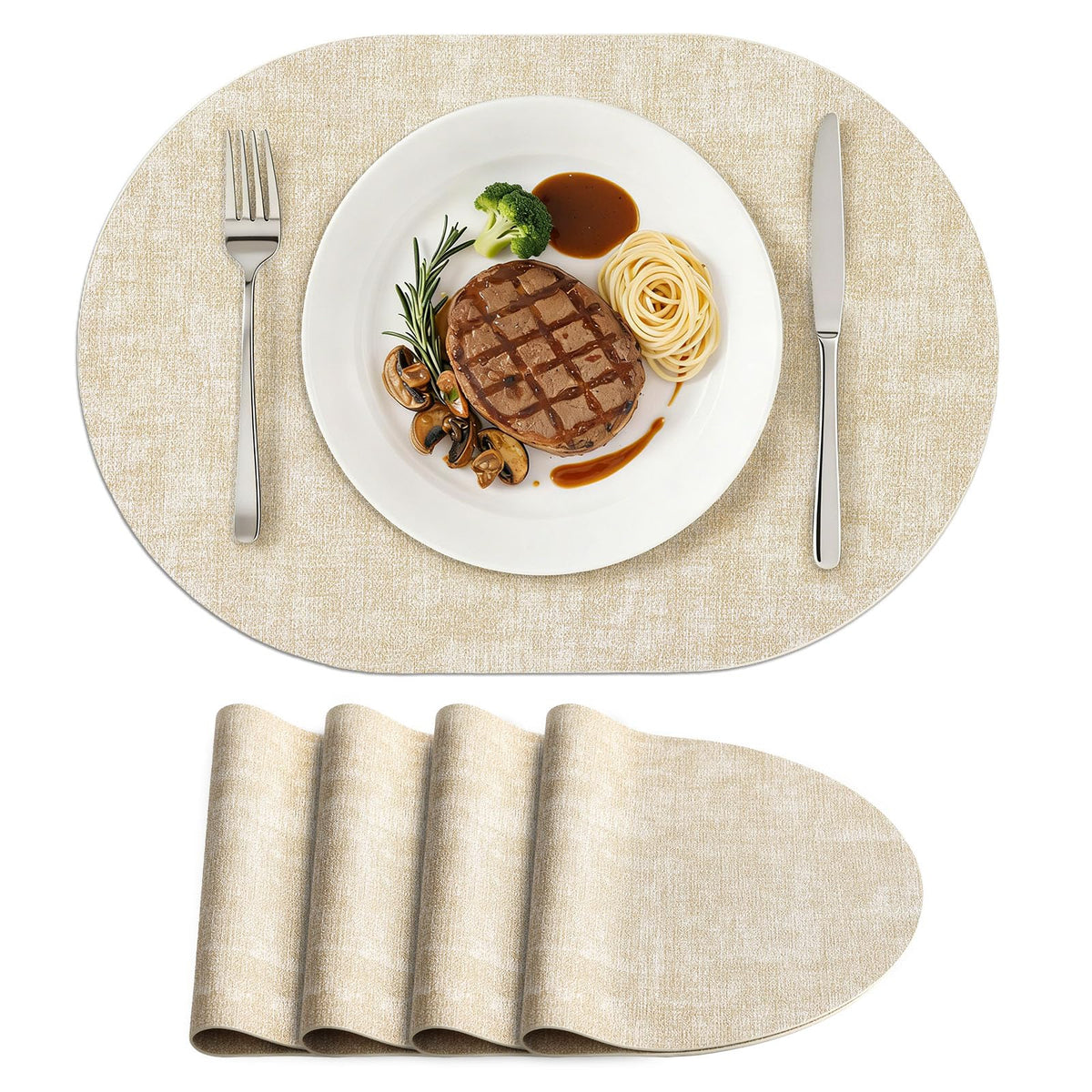 homing Heat Resistant Oval Placemats Set of 6, Beige