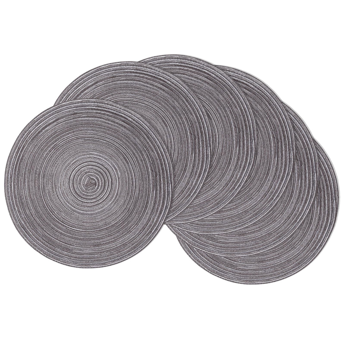 SHACOS 15 inch Round Placemats Set of 6, Cotton Polyester Woven Braided Place Mats, Washable Heat Resistant Circle Table Mats for Dining Table (Beige, 6)