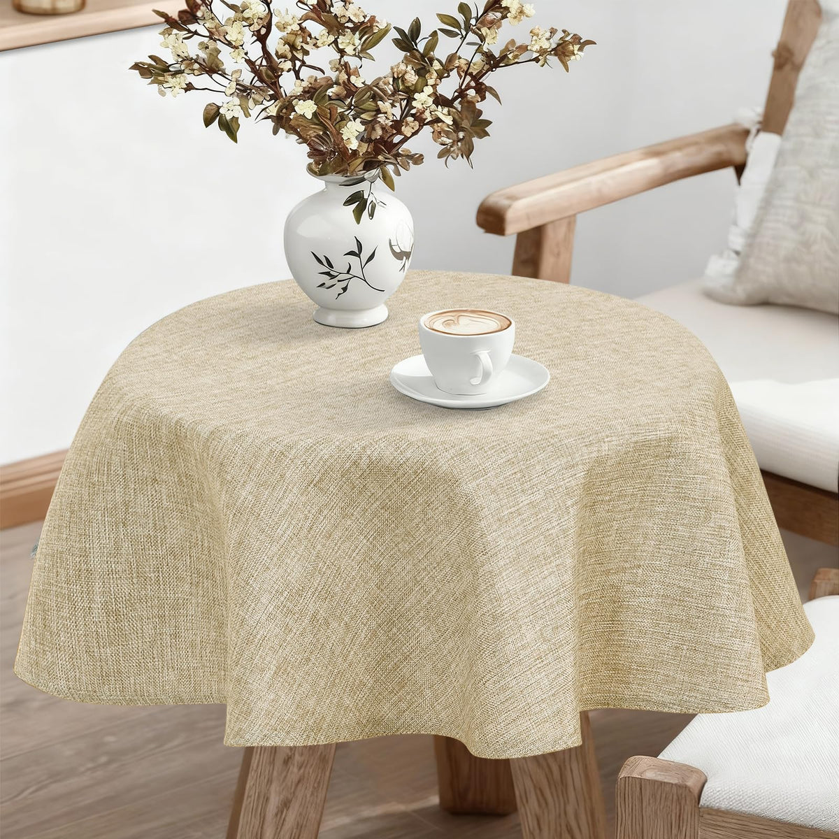 JIUZHEN Faux Linen Rectangle Tablecloth, Wrinkle Stain Resistant Farmhouse Textured Table Cloth Decorative Fabric for Kitchen, Dining, Party, Wedding,Outdoor Use,90 x 132 Inch,Beige
