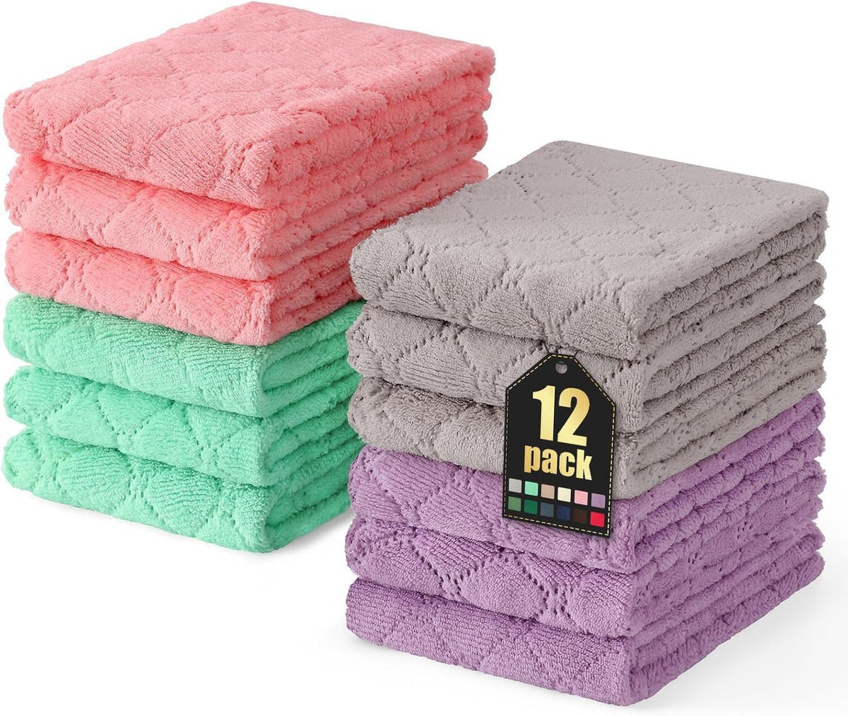 Homaxy 12 Pack Super Soft & Absorbent Dish Cloths, 10" x 10", Grey