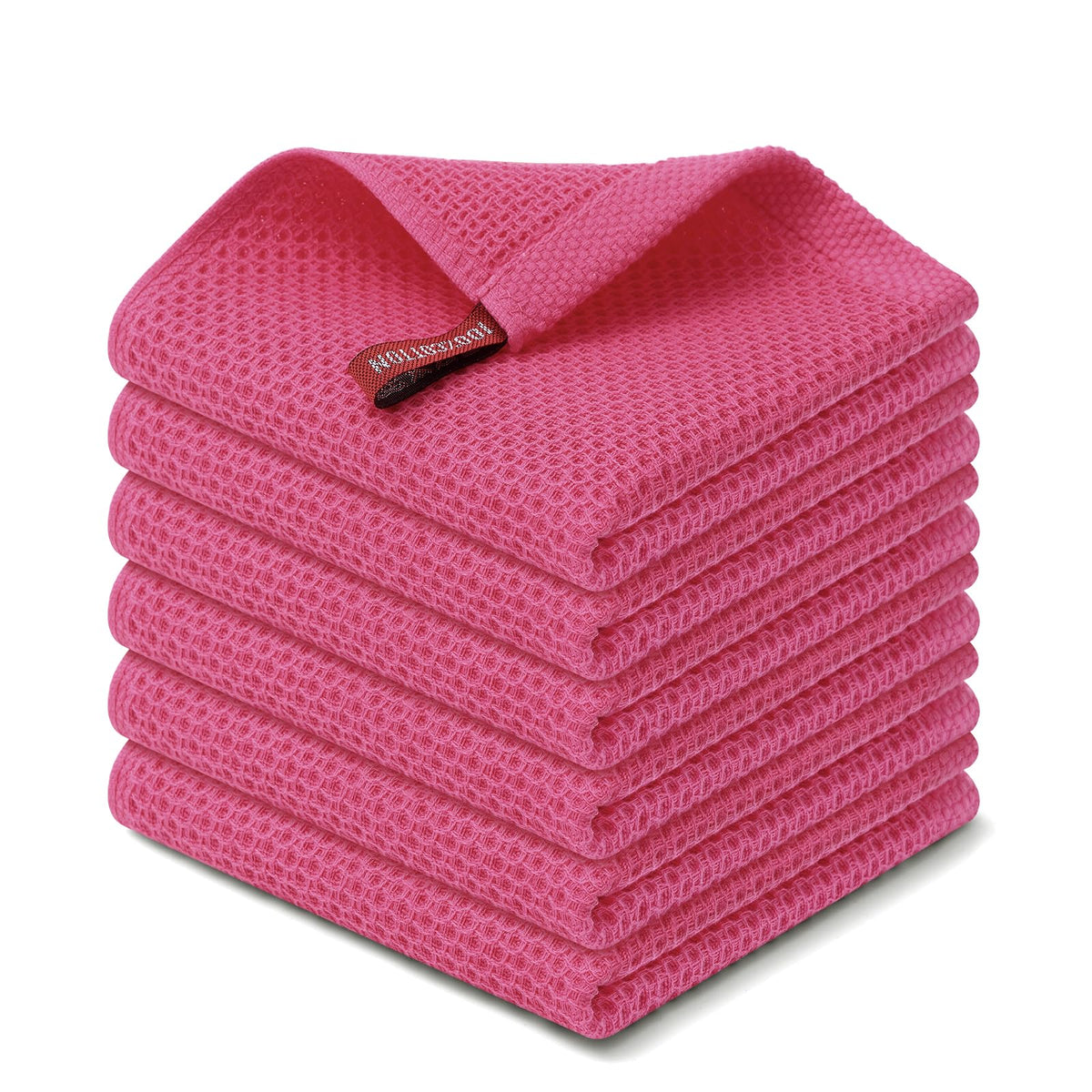 Kitinjoy 100% Cotton Waffle 6-Pack Kitchen Towels, 12" x 12", Dark Grey