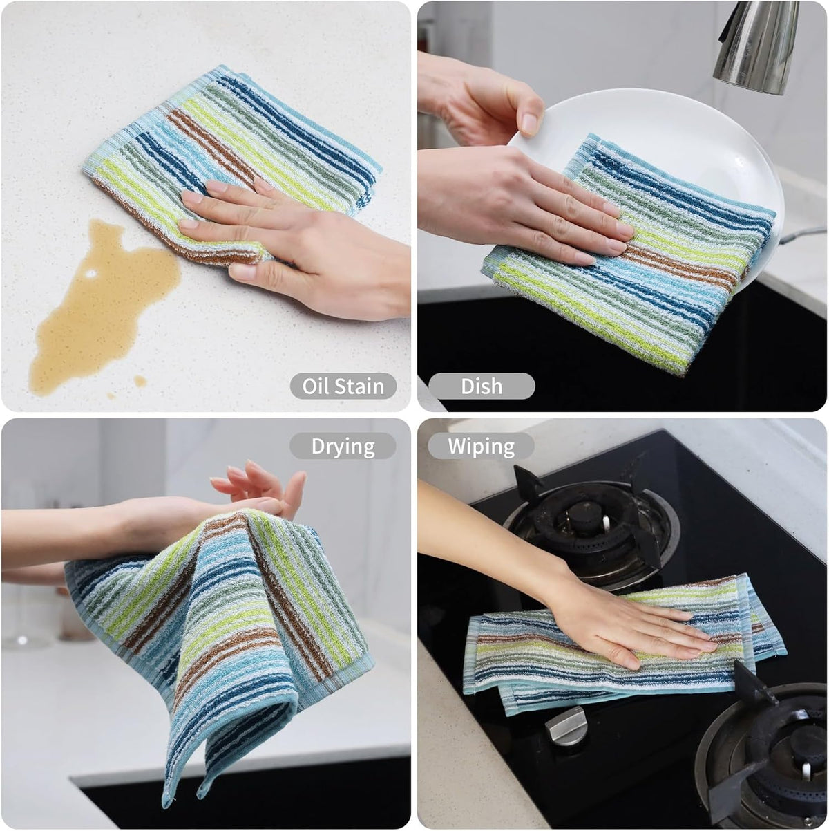 Oeleky Kitchen Dishcloths for Washing Dishes, Ultra Absorbent Dish Rags, Cotton Cleaning Cloths Pack of 8, 12x12 Inches (mix-1, 12x12 inch)