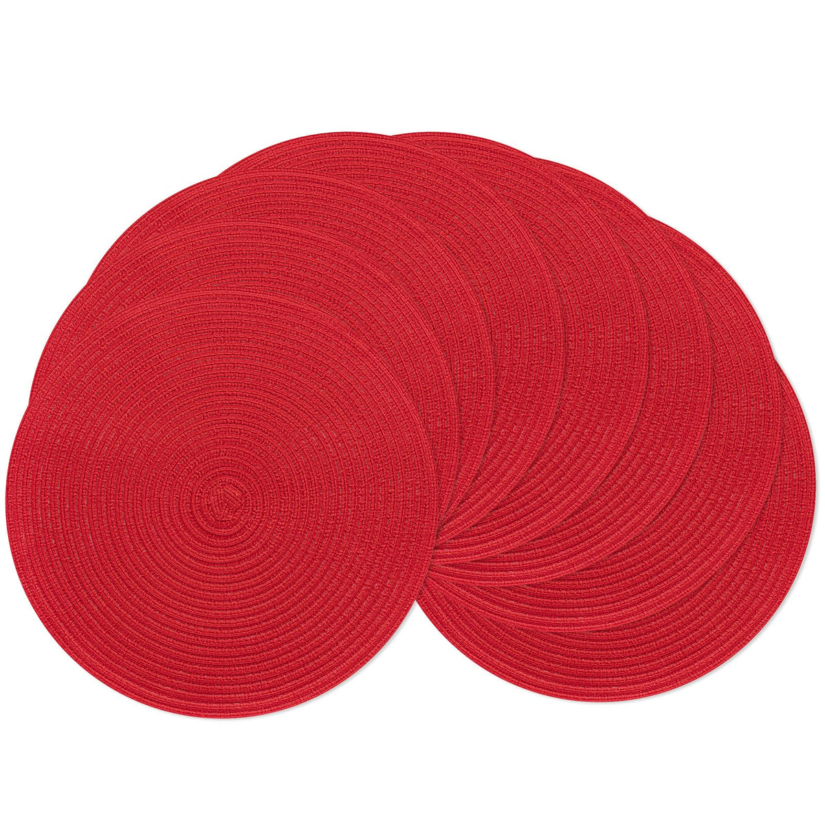 SHACOS 15 inch Round Placemats Set of 6, Cotton Polyester Woven Braided Place Mats, Washable Heat Resistant Circle Table Mats for Dining Table (Beige, 6)