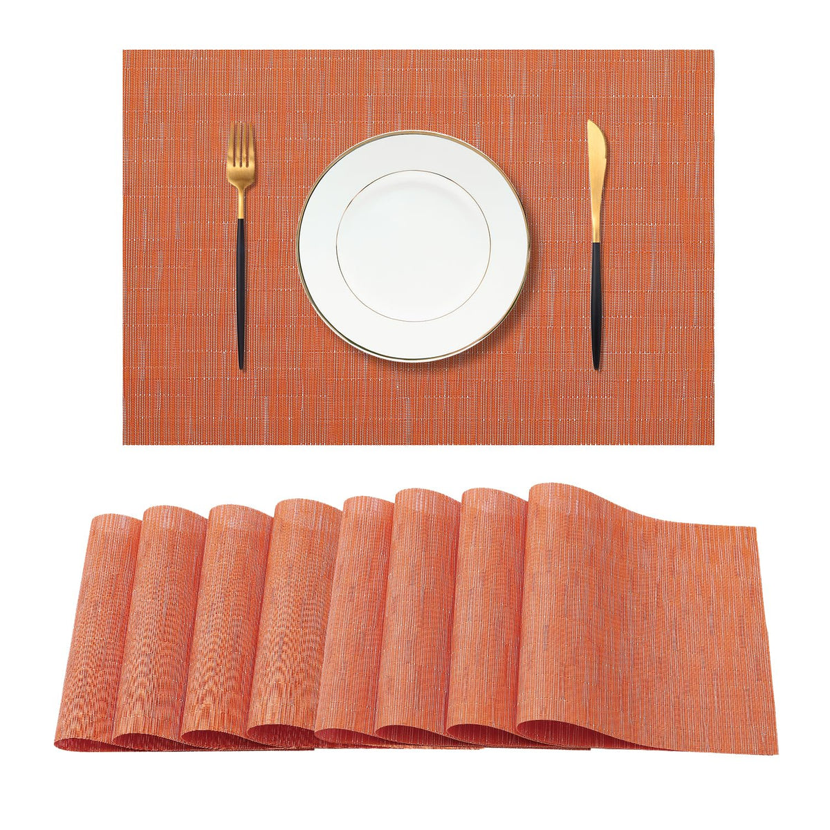 Beige Placemats Set of 8 - Heat-Resistant, Non-Slip Table Mats, Washable Woven Vinyl for Indoor & Outdoor Dining