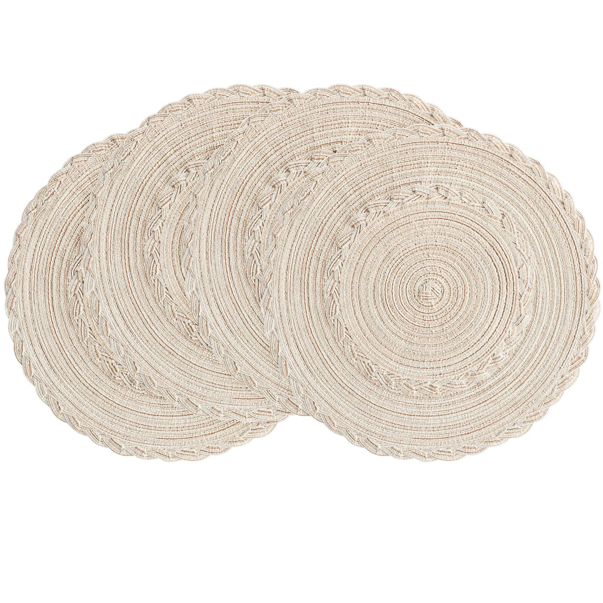 Floroom 15 Inch Round Braided Placemats Set of 4, Washable Heat Resistant Cotton Polyester Circle Place Mats for Kitchen Dining Table - Navy Blue