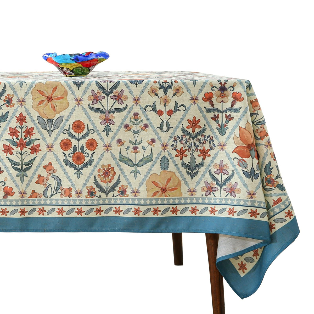 ISAENNE Designer Linen Rectangular Long Tablecloth,118"x67"-Serenity G