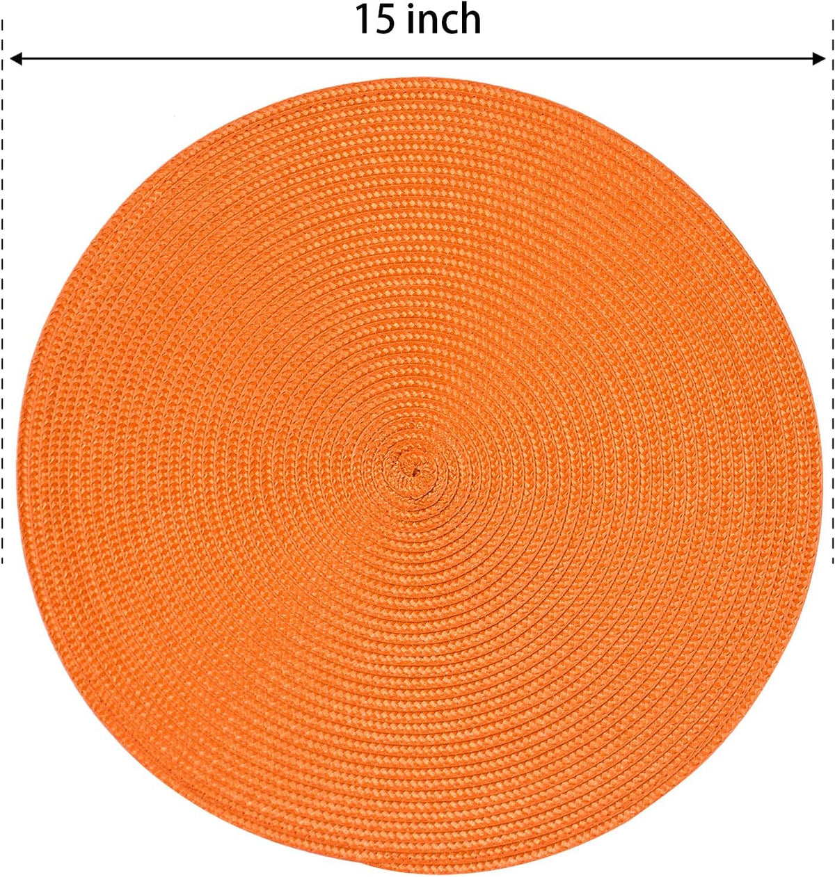 FunWheat Round Braided Placemats Set of 6 Table Mats for Dining Tables Woven Washable Non-Slip Place mats 15 inch(Orange, 6pcs)