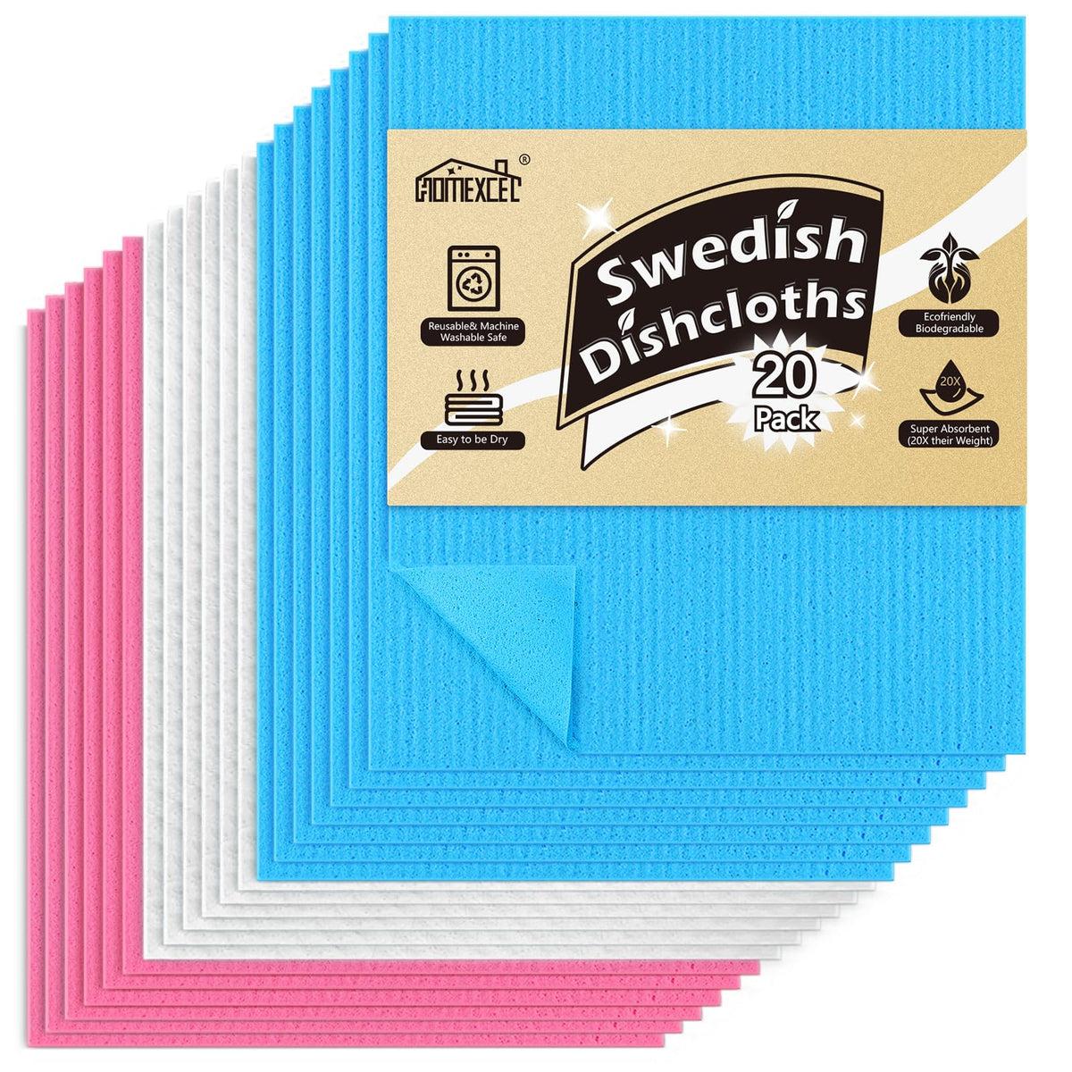 HOMEXCEL 10PK Swedish Dishcloths for Kitchen, Absorbent Dish Cloths, 7x6in