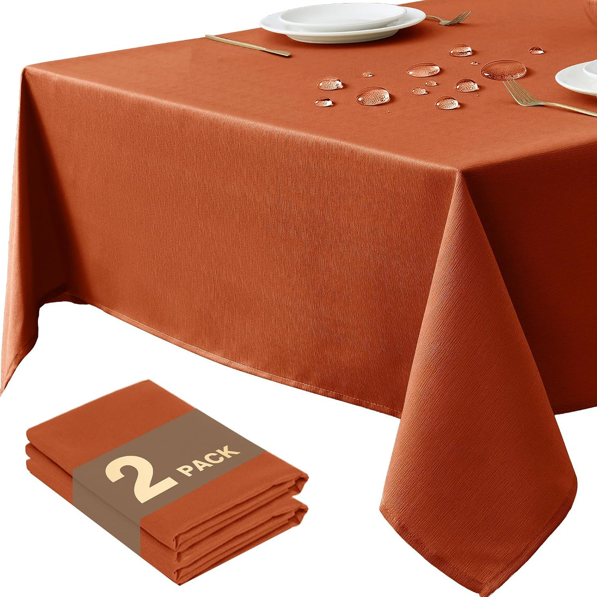 Fall Tablecloths Rectangular 6ft, 2-Pack Waterproof Slub Texture