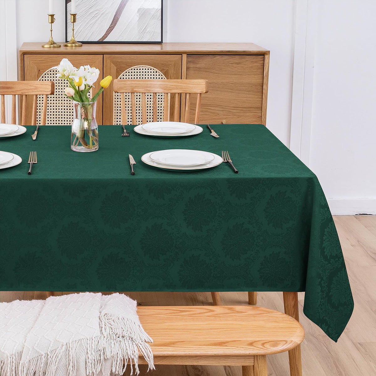 Romanstile Jacquard Rectangle Tablecloth 60 x 120 Inch, White