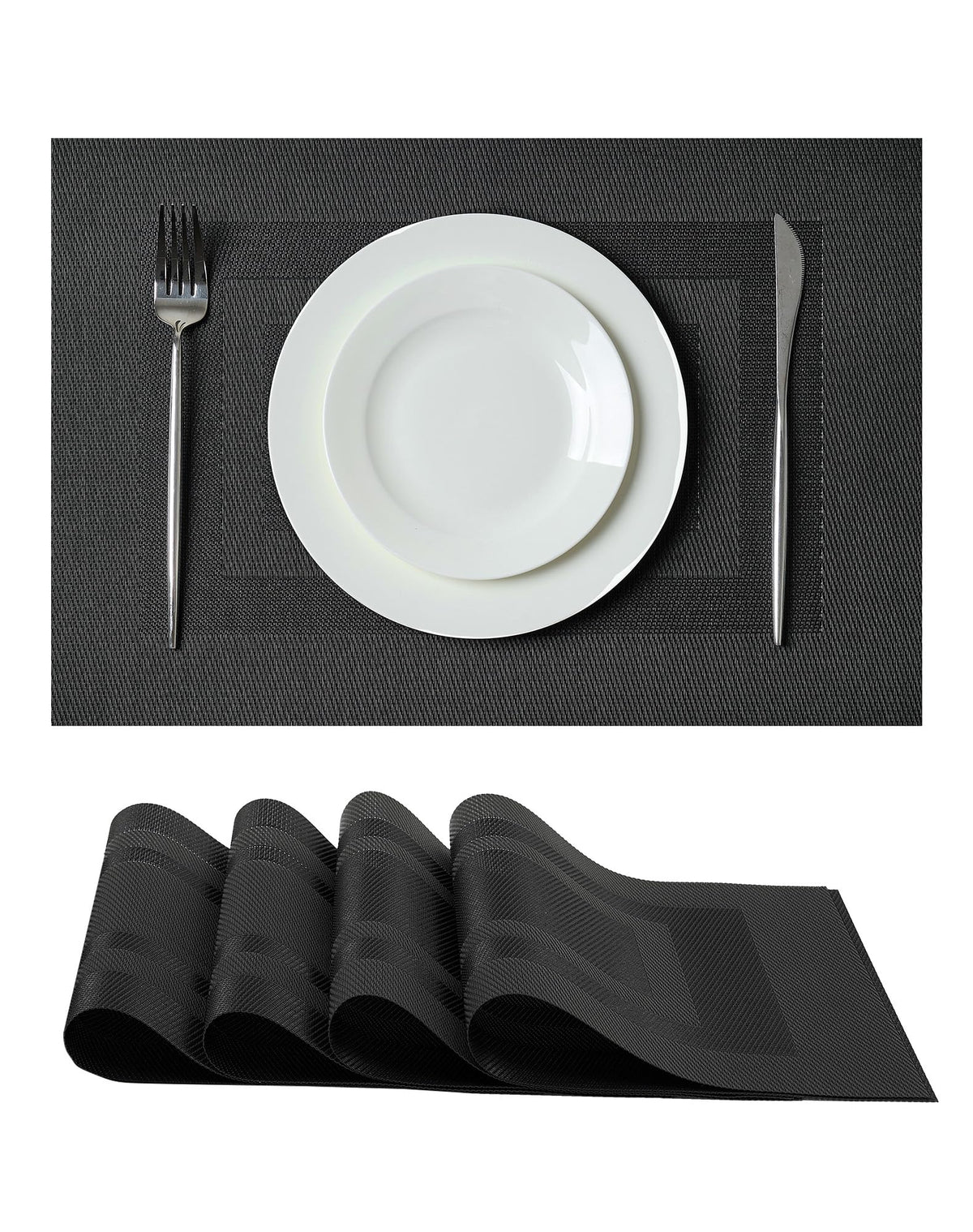 Beige Placemats Set of 6 - Heat-Resistant, Non-Slip Table Mats, Washable Woven Vinyl for Indoor & Outdoor Dining