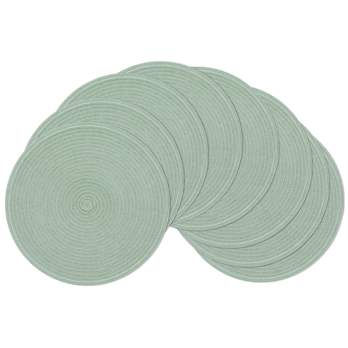 SHACOS 15 inch Round Placemats Set of 6, Cotton Polyester Woven Braided Place Mats, Washable Heat Resistant Circle Table Mats for Dining Table (Beige, 6)