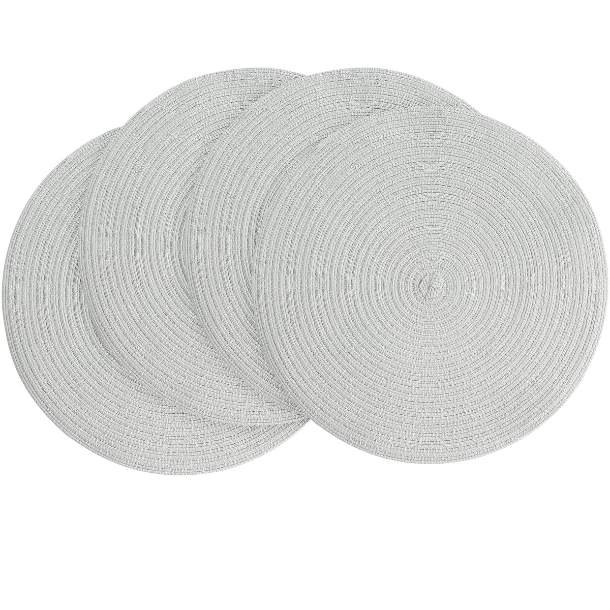 Floroom 15 Inch Round Braided Placemats Set of 4, Washable Heat Resistant Cotton Polyester Circle Place Mats for Kitchen Dining Table - Navy Blue