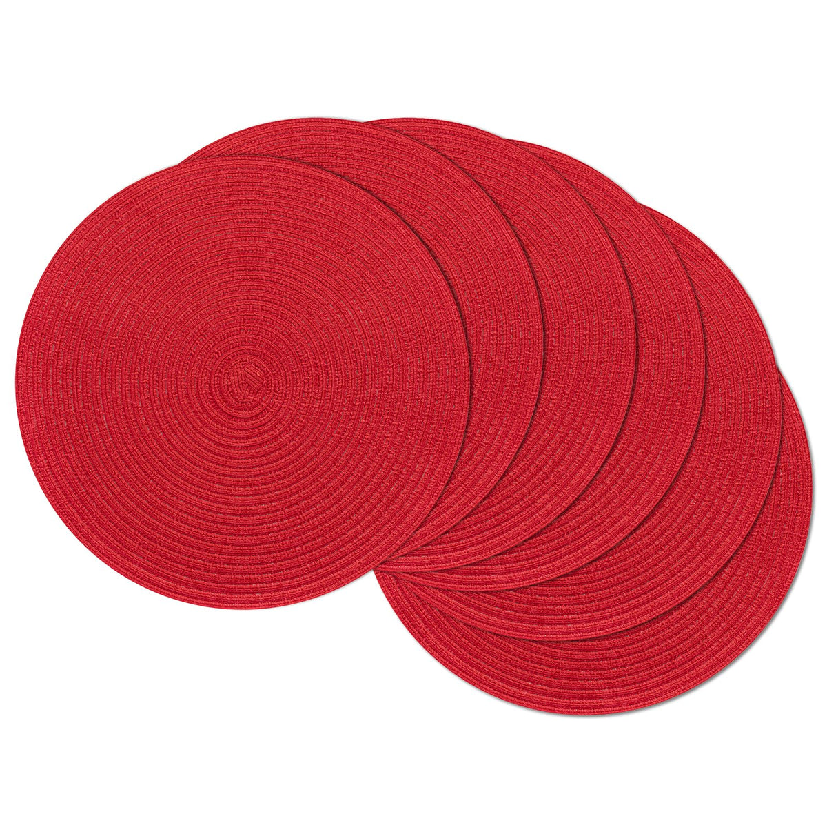 SHACOS 15 inch Round Placemats Set of 6, Cotton Polyester Woven Braided Place Mats, Washable Heat Resistant Circle Table Mats for Dining Table (Beige, 6)