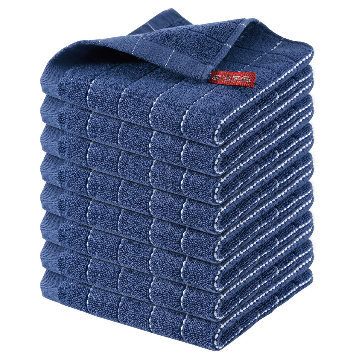 Homaxy 100% Cotton Terry Kitchen Dish Cloths, 6 Pack, Navy Blue