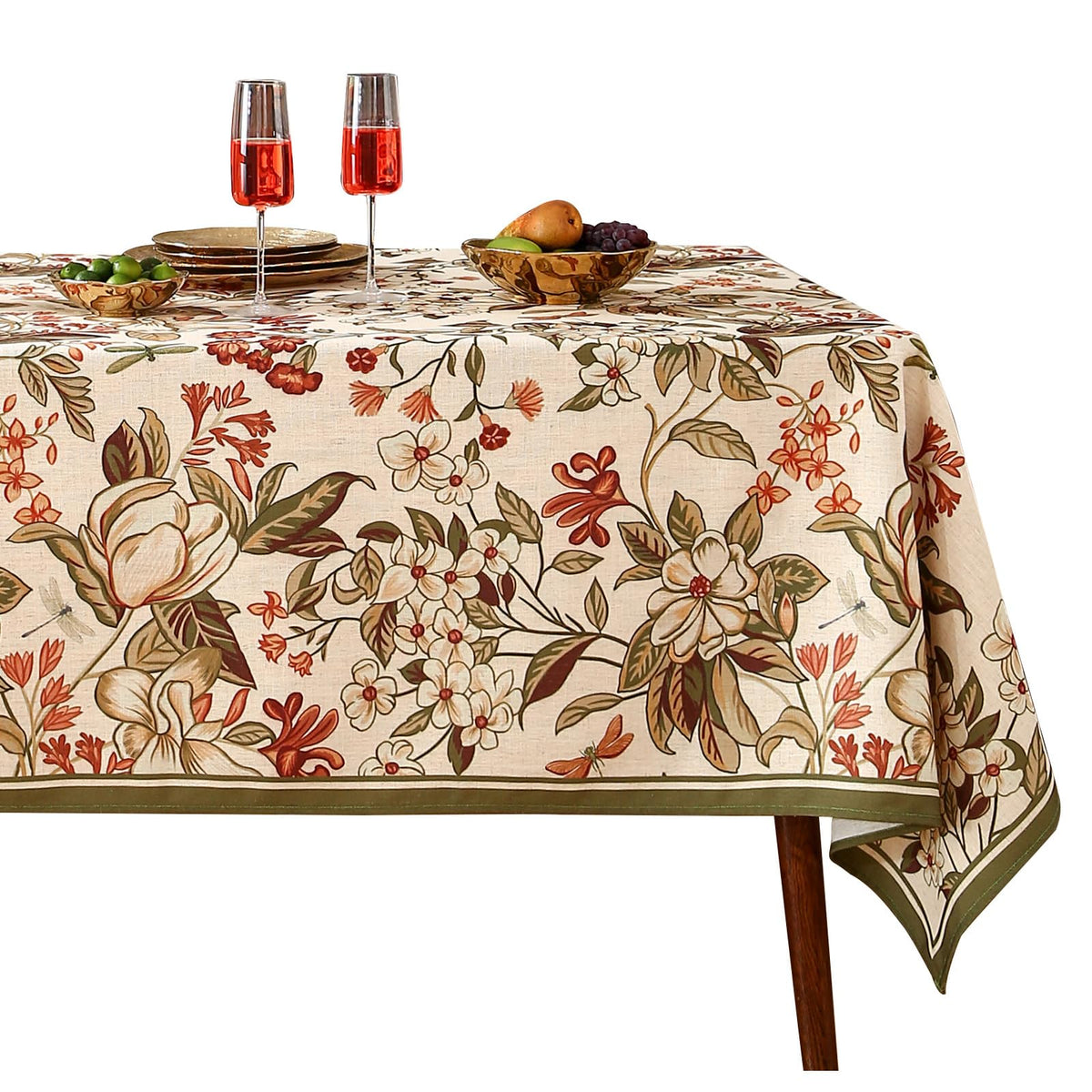 ISAENNE Designer Linen Rectangular Long Tablecloth,118"x67"-Serenity G