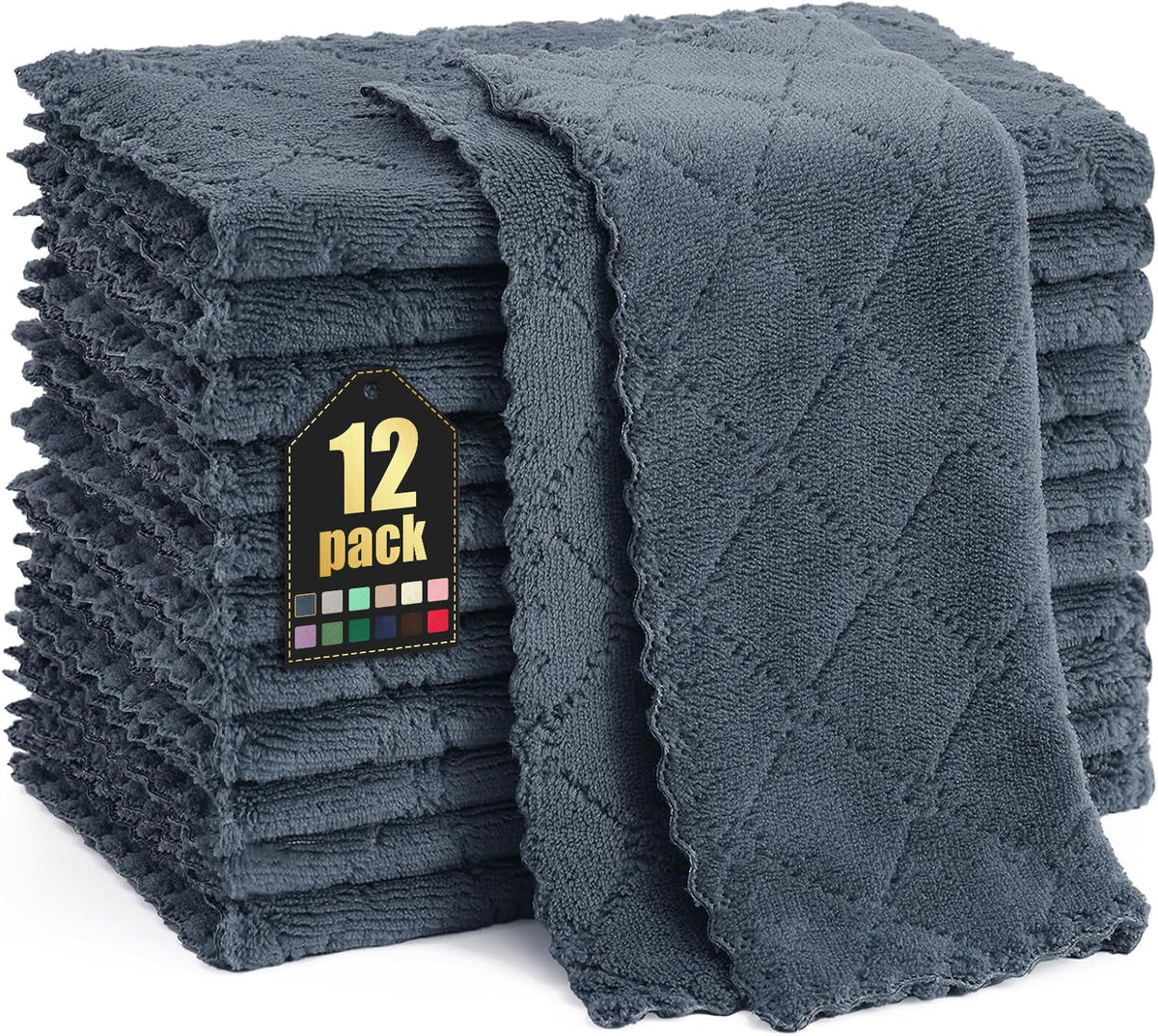Homaxy 12 Pack Super Soft & Absorbent Dish Cloths, 10" x 10", Grey