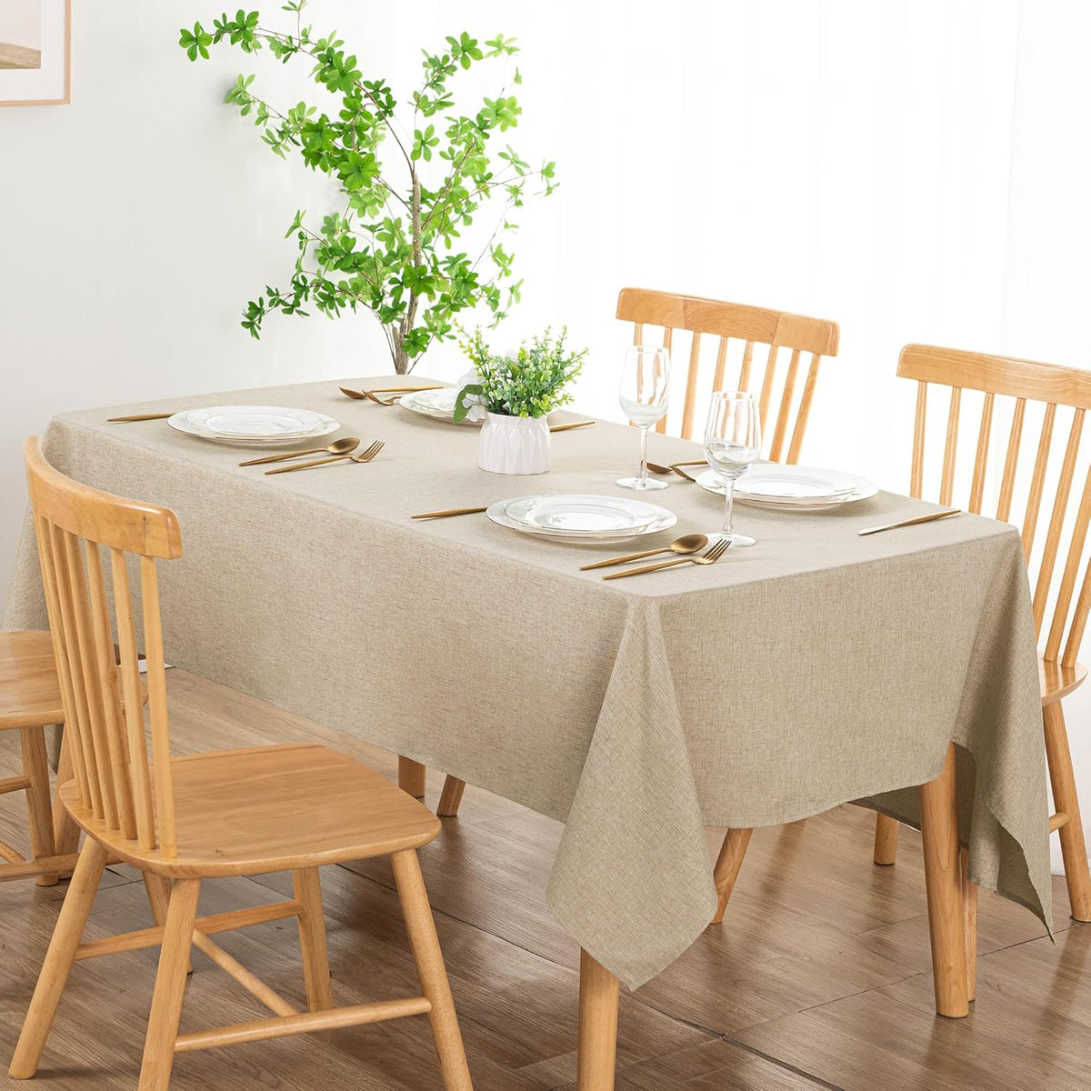 DWCN Rectangle Faux Linen Tablecloth, Table Cover, 54 x 108 Inch, Beige