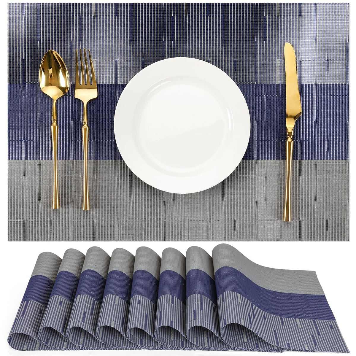 Placemats Set of 6, Vinyl Woven Heat-Resistant Place Mats