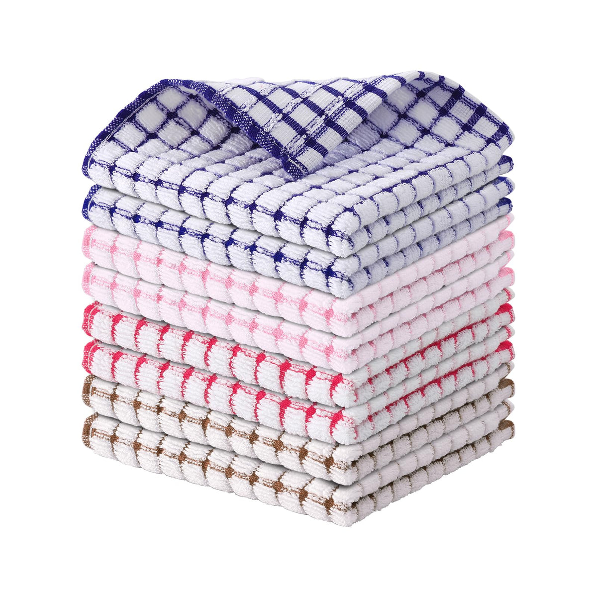 Kitinjoy Cotton 8 Pack Terry Kitchen Dish Cloths, Mixed Color