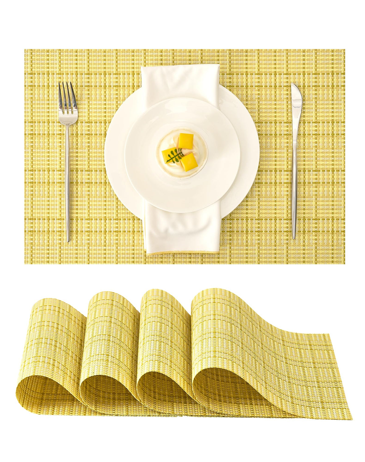 Beige White Placemats Set of 4 - Heat Resistant Non-Slip Place mats for Dining Table, Washable Durable PVC Vinyl Woven Table Mats(Beige White, 4)