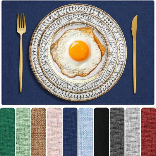 Cloth Placemats Set of 6, Cotton Linen Blend Place Mats, Navy Blue